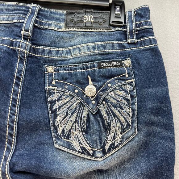 Miss Me Jeans Women's 29x33 (8) Blue Straight Embellished Angel Wings Blingy - Picture 6 of 15